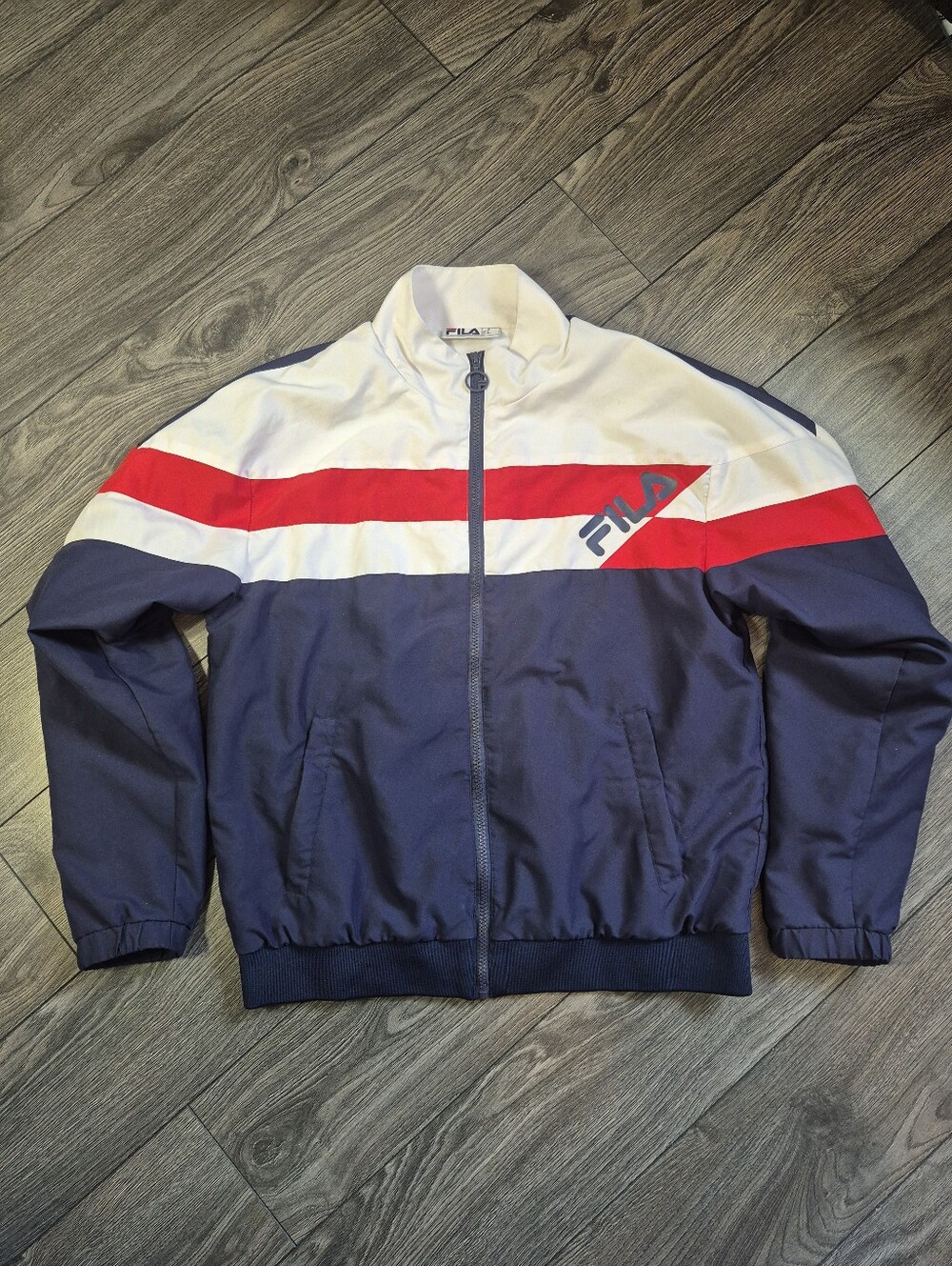 Vintage Style Fila Slade Colorblock Track Jacket Windbreaker Navy Red White